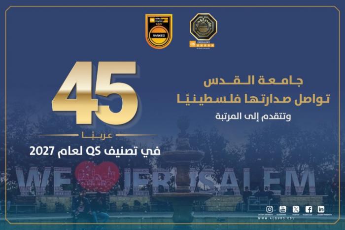 جامعة القدس الأولى فلسطينيًا والـ45 عربيًا في تصنيف QS لعام 2027